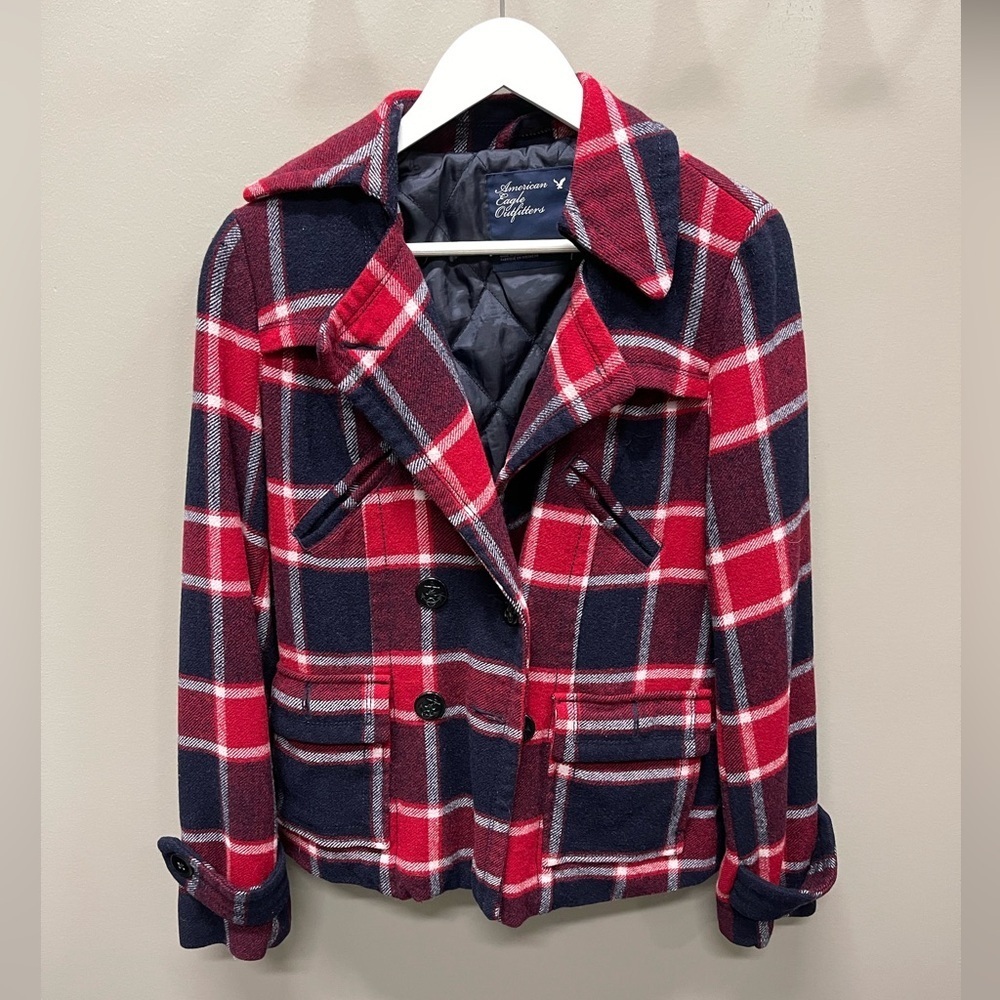 Vtg American Eagle Outfitters Red and Navy Plaid Jacket
